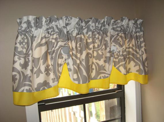 Yellow And Gray Kitchen Curtains
 Items similar to Valance Window Curtain Swagged Swag