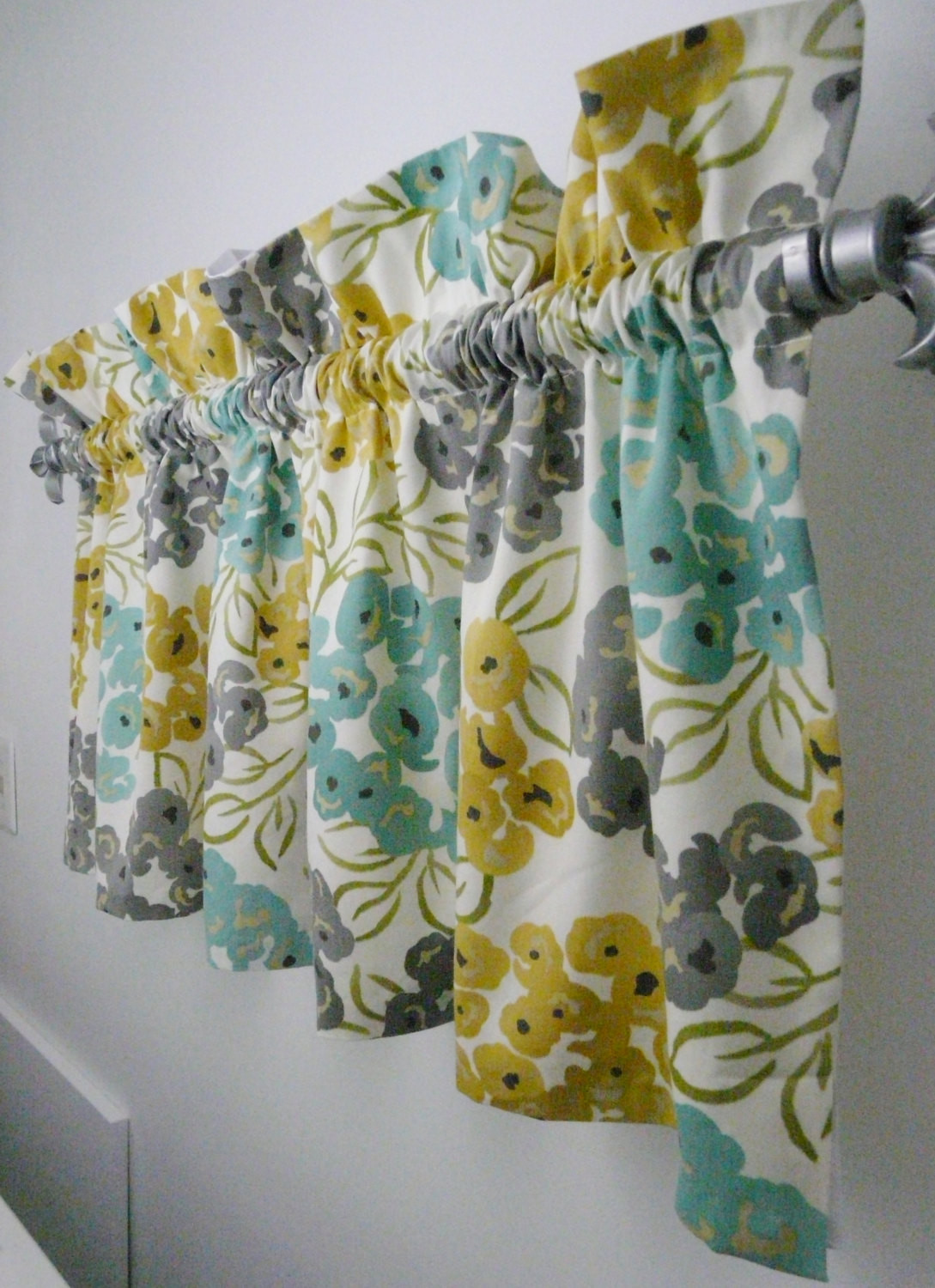 Yellow And Gray Kitchen Curtains
 Turquoise Grey Yellow Gold Valance for the Kitchen