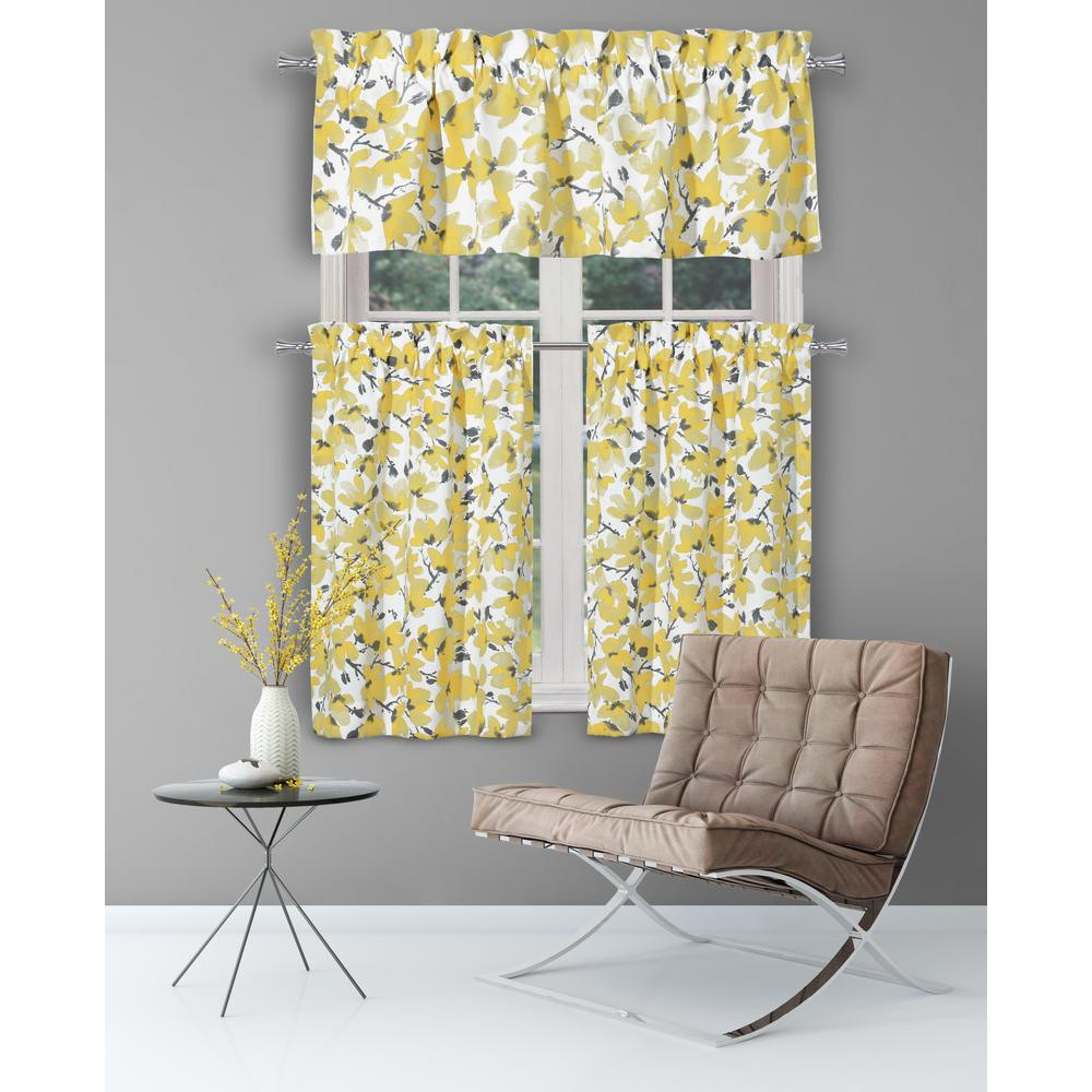 Yellow And Gray Kitchen Curtains
 Vera Margery Grey Yellow Kitchen Curtain Set 58 in W x