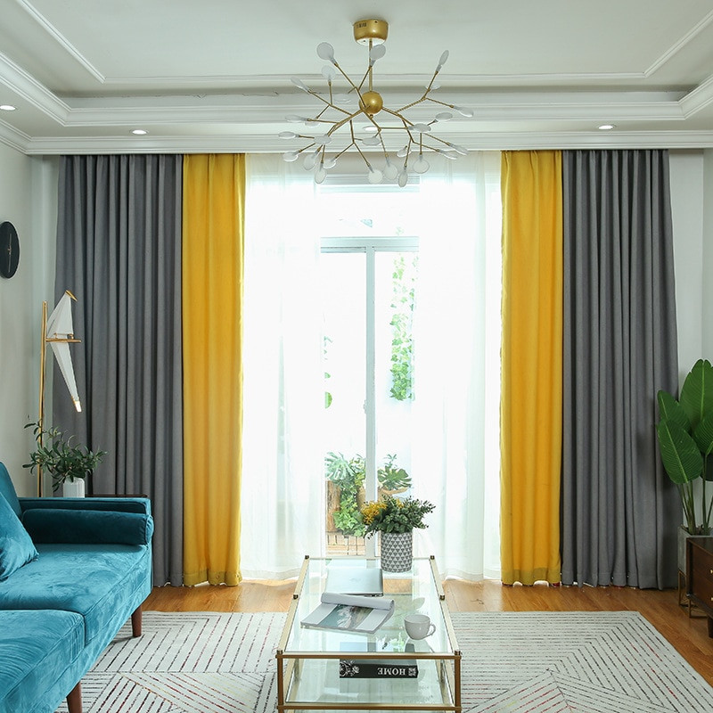 Yellow And Gray Kitchen Curtains
 byetee Solid Color Curtains for Living Room Yellow Grey