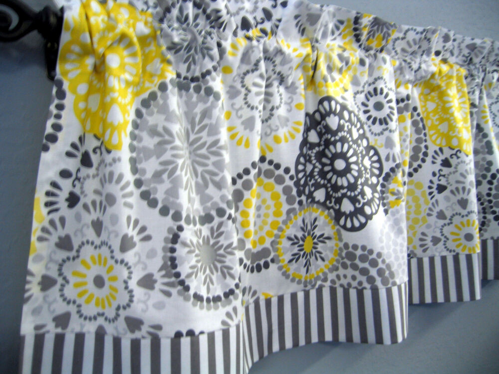 Yellow And Gray Kitchen Curtains
 GRAY YELLOW retro KITCHEN VALANCE TOPPER Waverly Fabric