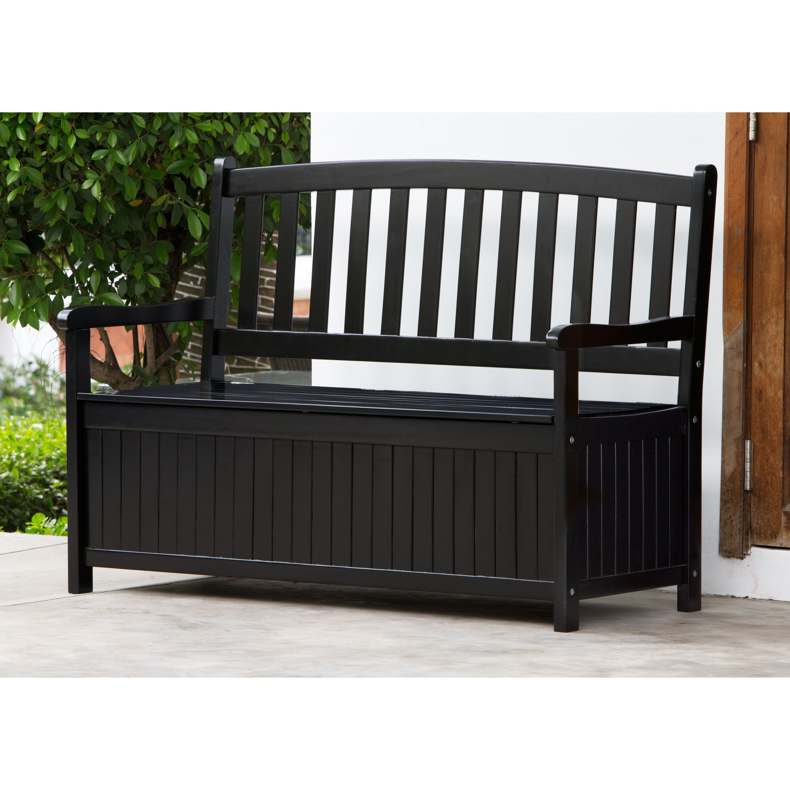 Black Bench With Storage
 Coral Coast Pleasant Bay 4 ft Curved Back Outdoor Wood