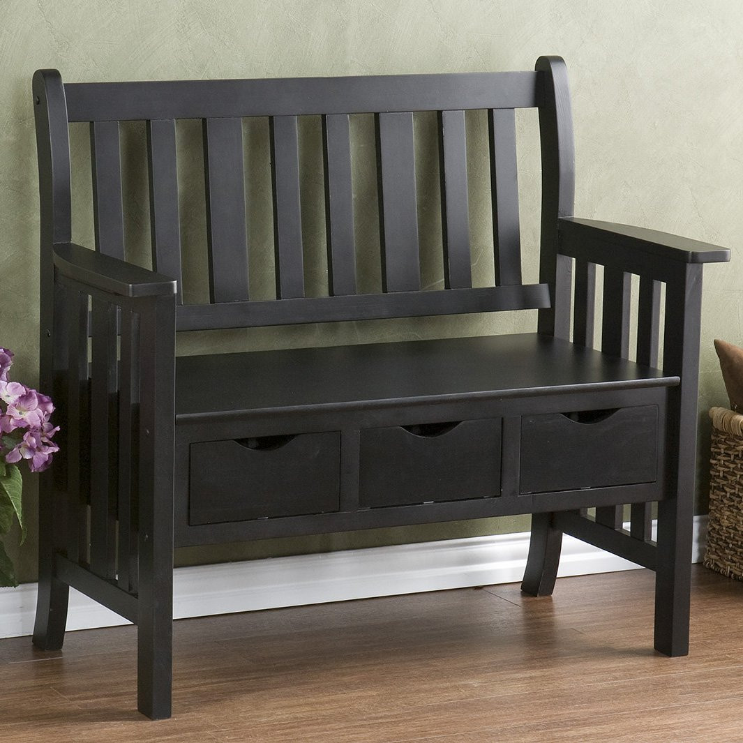 Black Bench With Storage
 3 Drawer Black Country Bench at Hayneedle