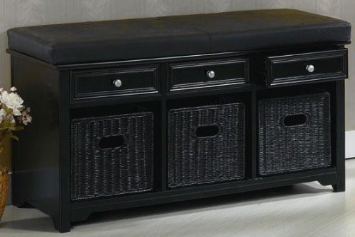 Black Bench With Storage
 Oxford 42"w Storage Bench With Three Baskets And Leather
