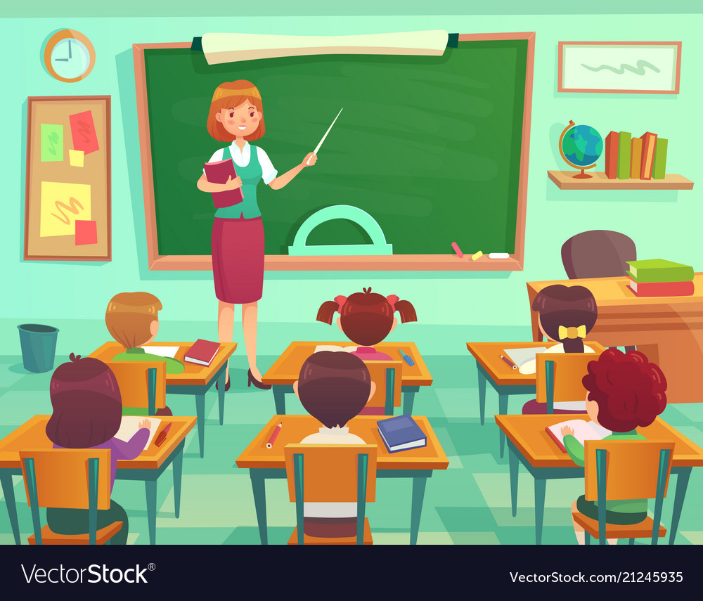Class Room For Kids
 Classroom with kids teacher or professor teaches Vector Image