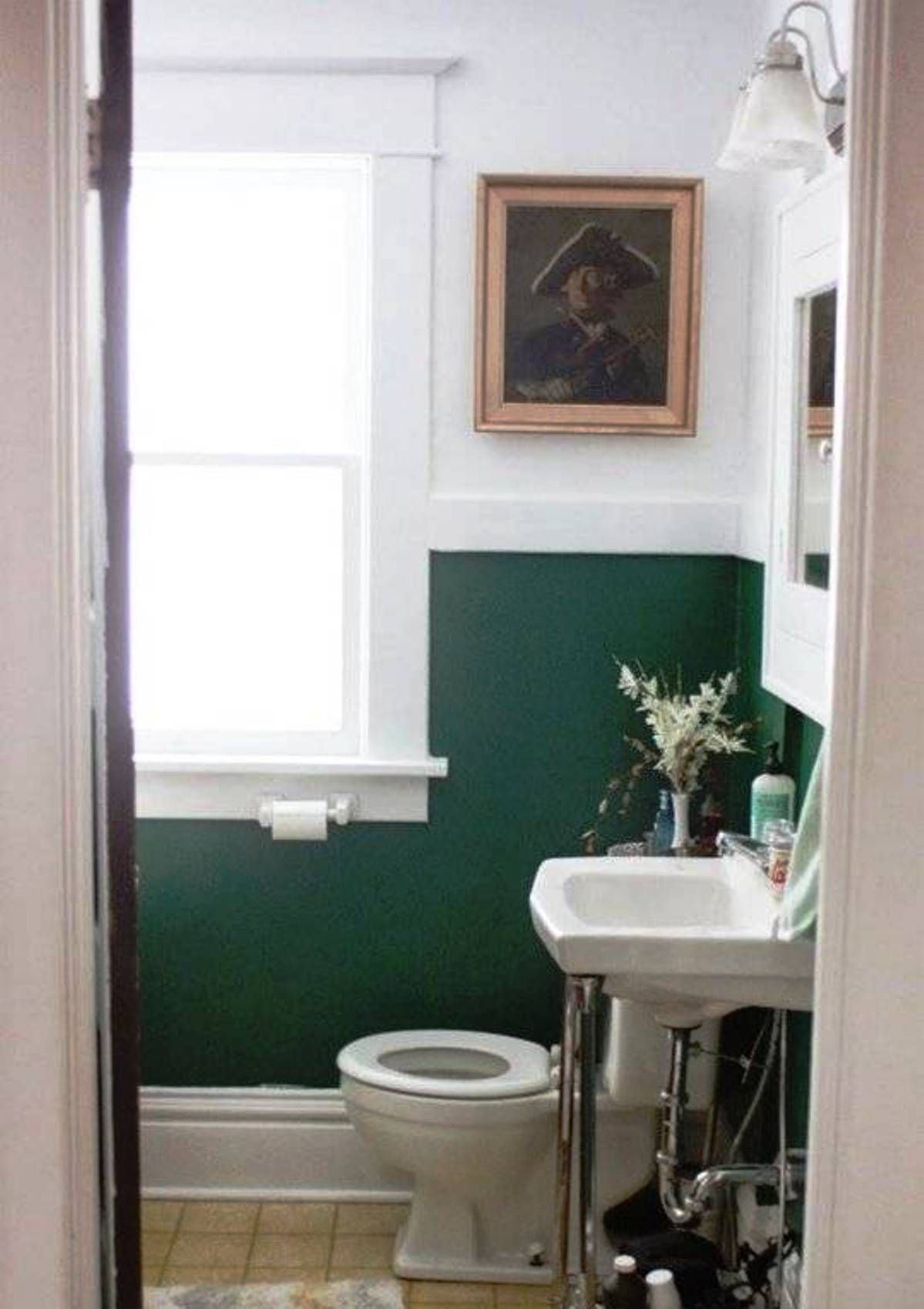 Green Bathroom Walls
 Easy Bathroom Makeover With Forest Green And White Walls