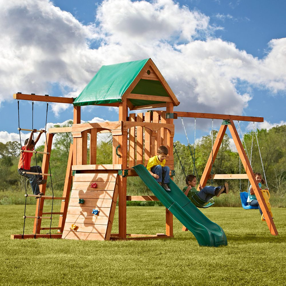 Home Depot Kids Swing Sets
 Timber Bilt Bighorn Playset with Summit Slide