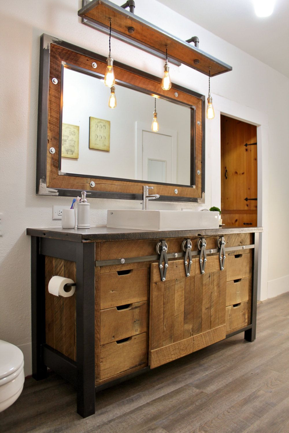 Industrial Style Bathroom Mirror
 Rustic Industrial Vanity Reclaimed Barn Wood Vanity w
