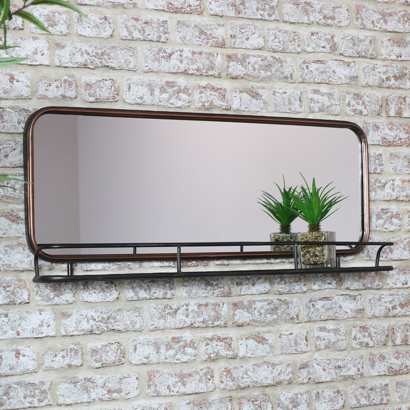 Industrial Style Bathroom Mirror
 Copper industrial style wall mirror shelf display living