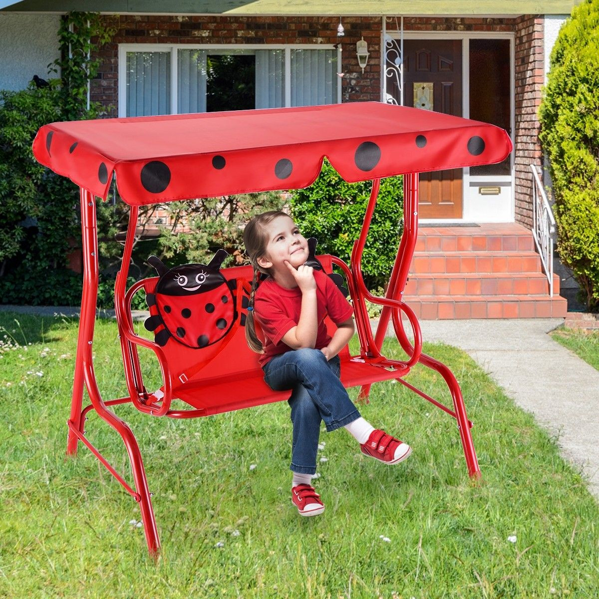 Kids Swing Bench
 2 Person Kids Patio Swing Porch Bench with Canopy