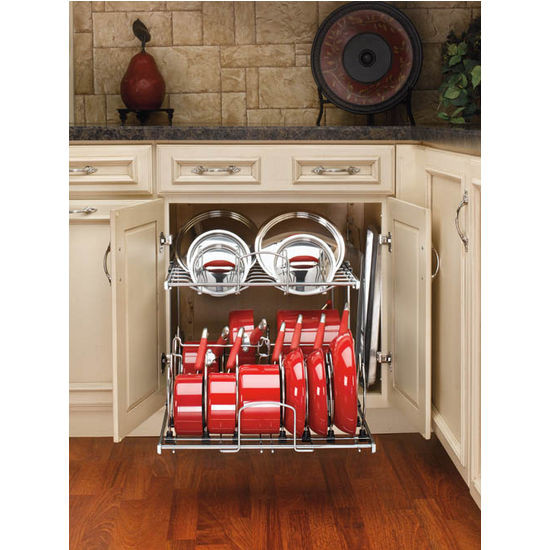 Kitchen Pots And Pans Organizer
 Two Tier Pots Pans and Lids Organizer for Kitchen Cabinet