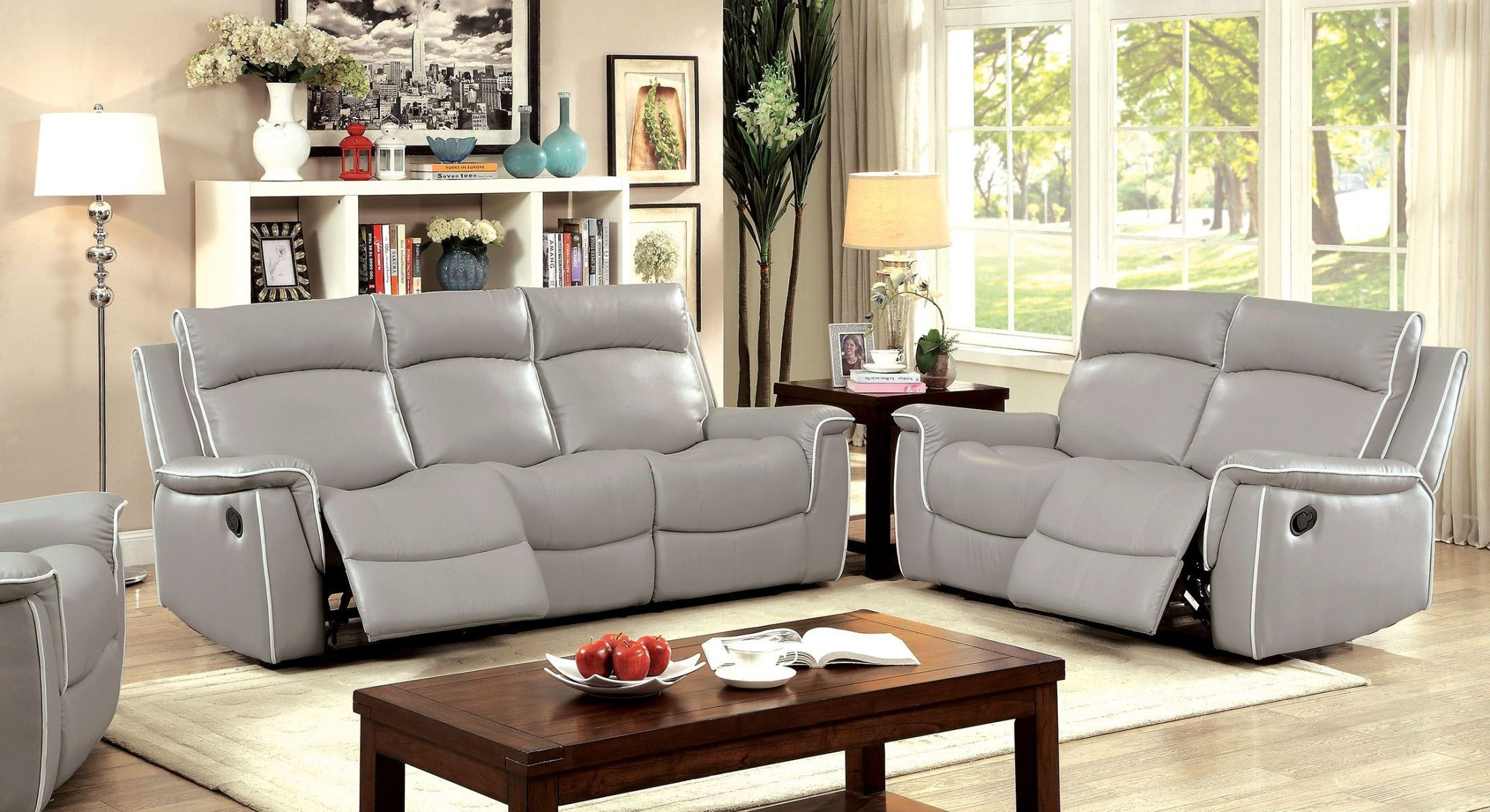 Light Grey Couch Living Room
 Salome Light Gray Recliner Living Room Set CM6798 SF