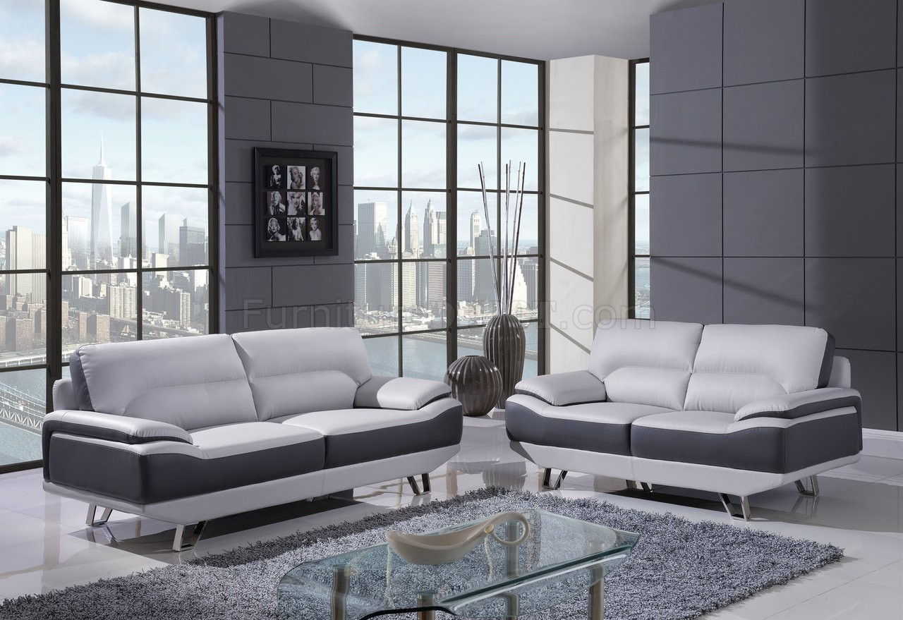 Light Grey Couch Living Room
 U7330 Sofa in Light & Dark Grey Bonded Leather by Global