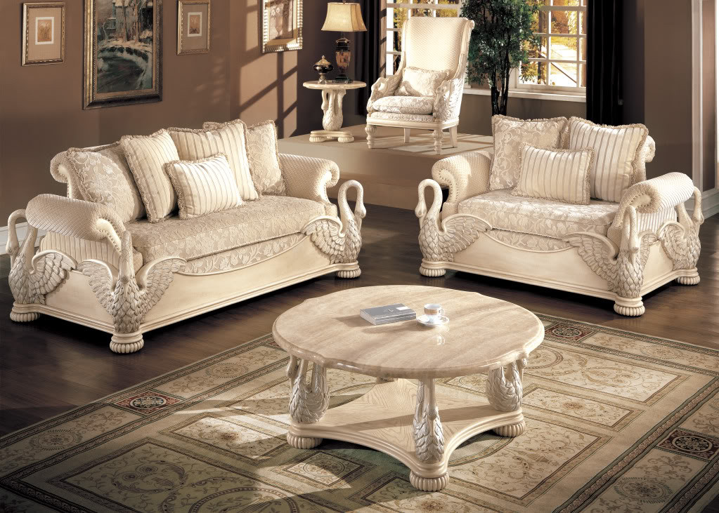 Luxury Chairs For Living Room
 Avignon Antique White Swan Motif Luxury Formal Living Room