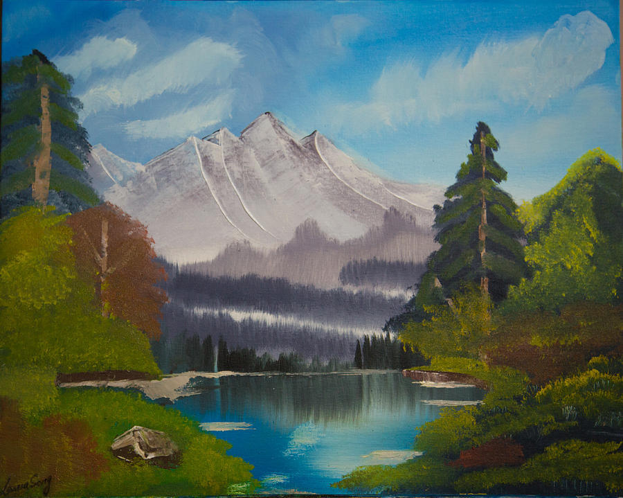 Mountain Landscape Painting
 Peaceful Lake With Snow Mountain original Landscape Oil