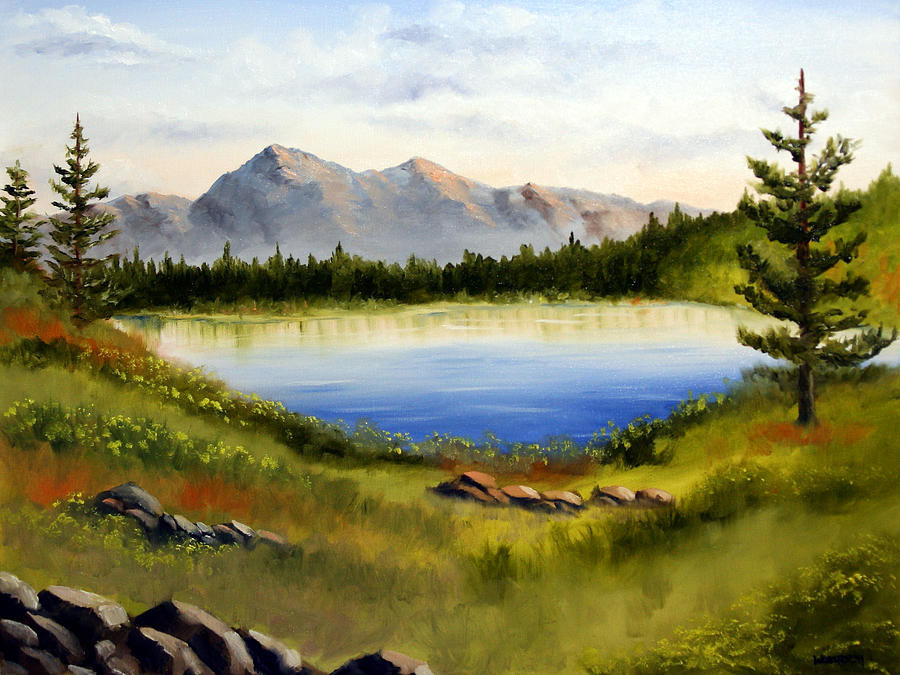 Mountain Landscape Painting
 Mountain Lake Landscape Oil Painting Painting by Mark Webster