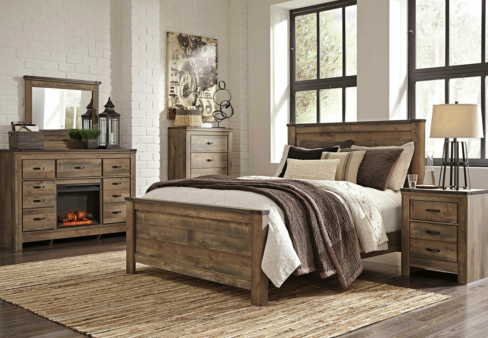 Rustic King Size Bedroom Sets New Modern Rustic Brown W Fireplace Bedroom Furniture 5pcs Of Rustic King Size Bedroom Sets 