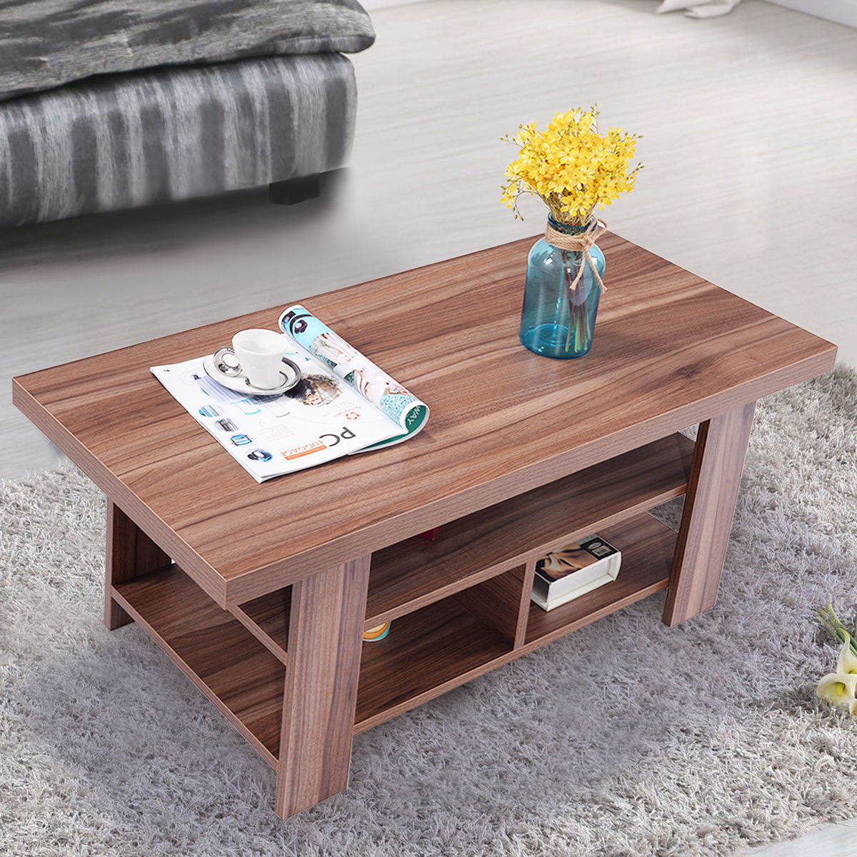 Walmart Living Room Tables
 Wood Coffee Table Rectangle Modern Living Room Furniture w